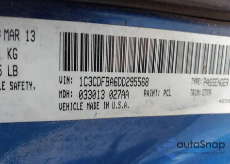 2013 Dodge Dart Sxt z USA, uszkodzony, nr VIN 1C3CDFBA6DD295568